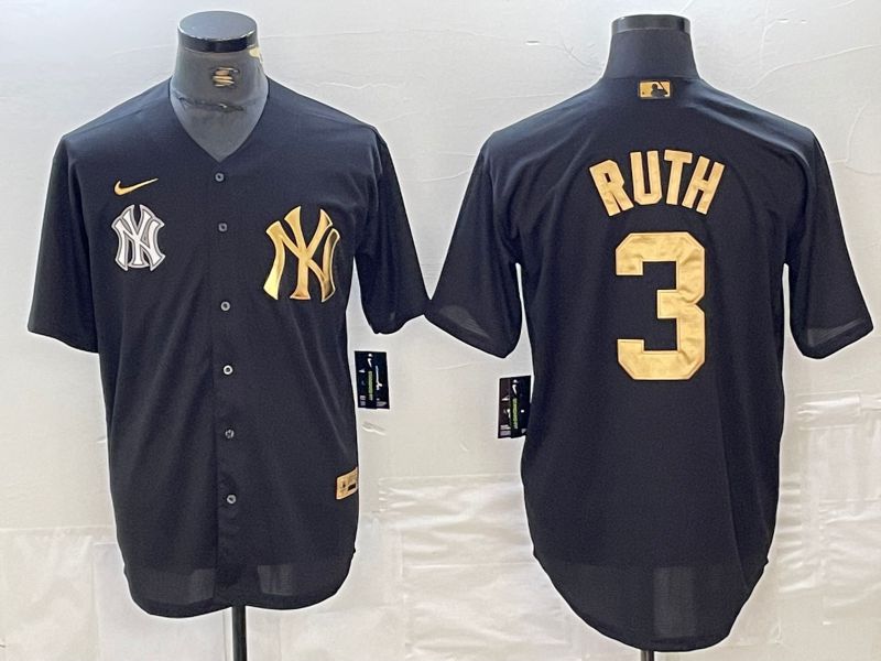 Men New York Yankees 3 Ruth Black gold 4 th generation Nike 2024 MLB Jersey style 2